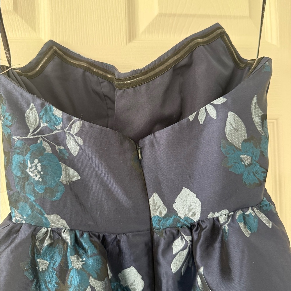 Dessy Collection ; Women's Navy Rose Damask Strapless Cat-Eye Bodice Maxi Dress - Picture 10 of 16